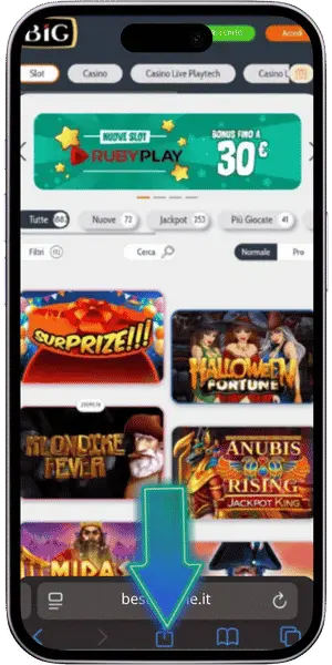 BIG Casinò Tocca il pulsante Condividi